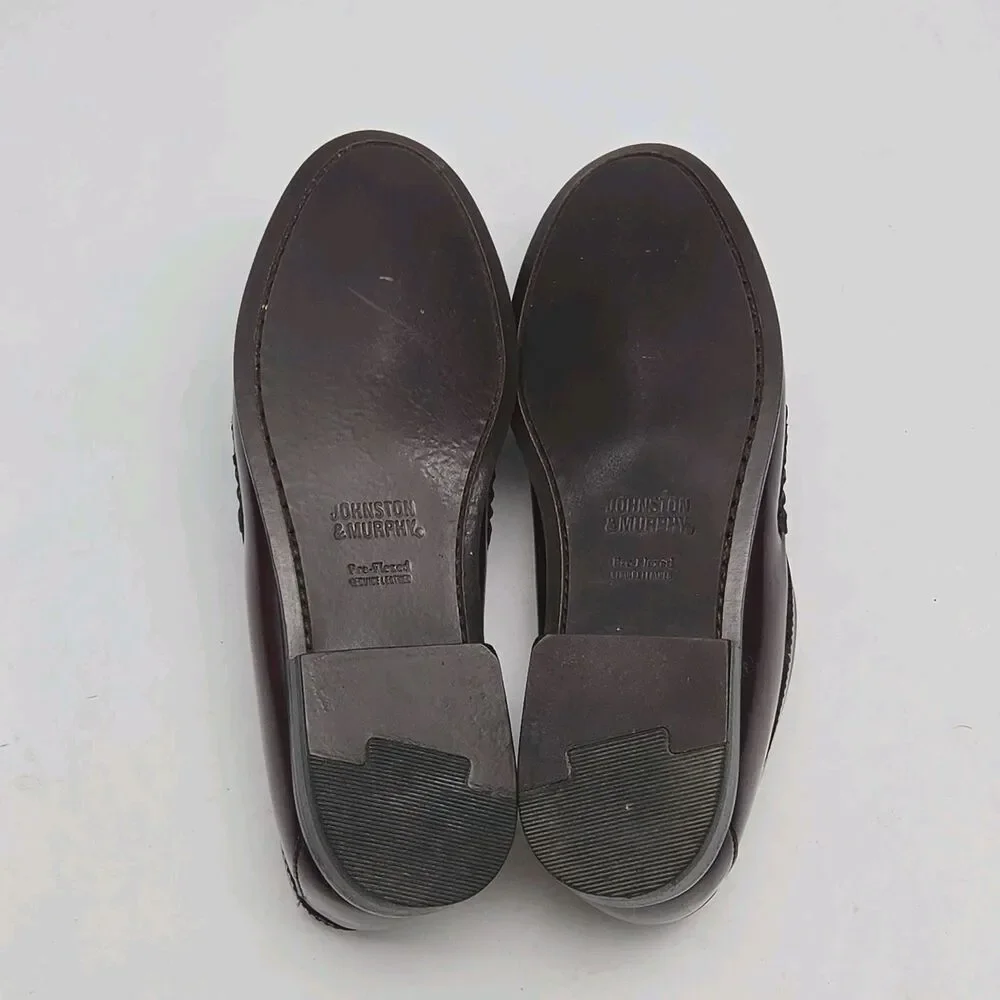 Johnston & Murphy Shoe Penny Loafers Men Sz 9.5 M Burgundy Sheepskin Tassled